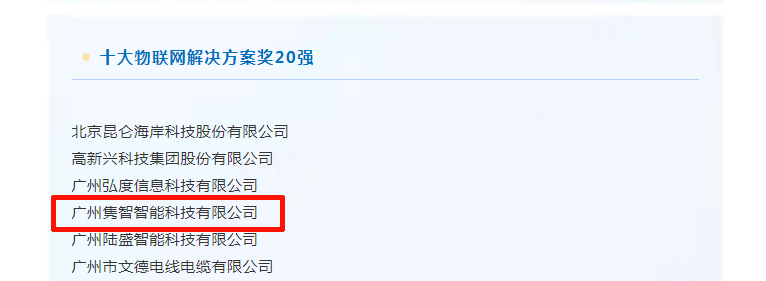 2021中国物联网产业大会“物联网解决方案”20强